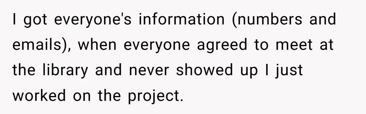 I got everyone's information (numbers and emails), when everyone agreed to meet at the library and never showed up I just worked on the project.