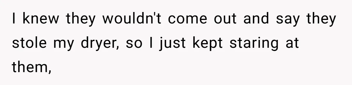 I knew they wouldn't come out and say they stole my dryer, so I just kept staring at them,