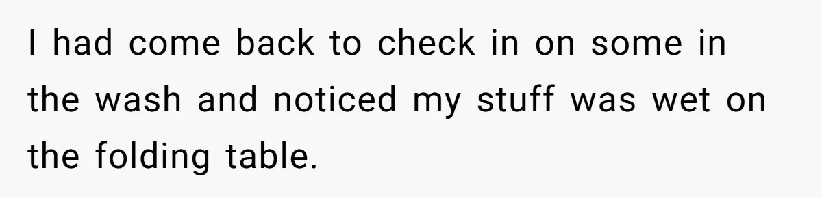 I had come back to check in on some in the wash and noticed my stuff was wet on the folding table.