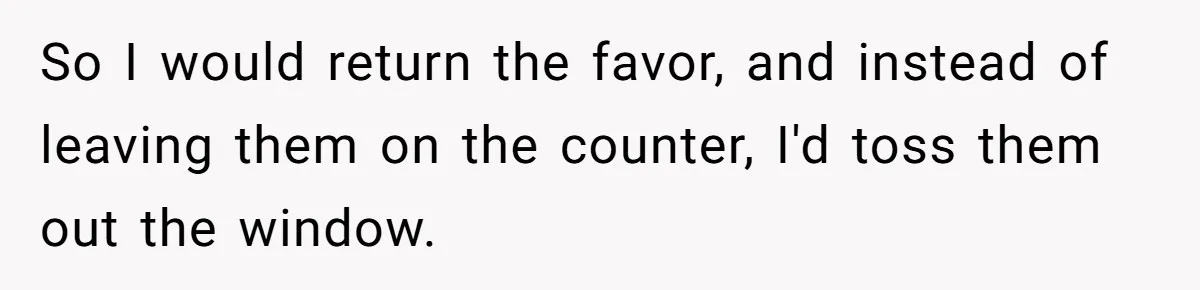 So I would return the favor, and instead of leaving them on the counter, I'd toss them out the window.