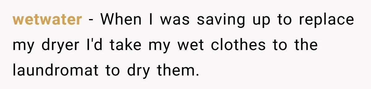 wetwater − When I was saving up to replace my dryer I'd take my wet clothes to the laundromat to dry them.