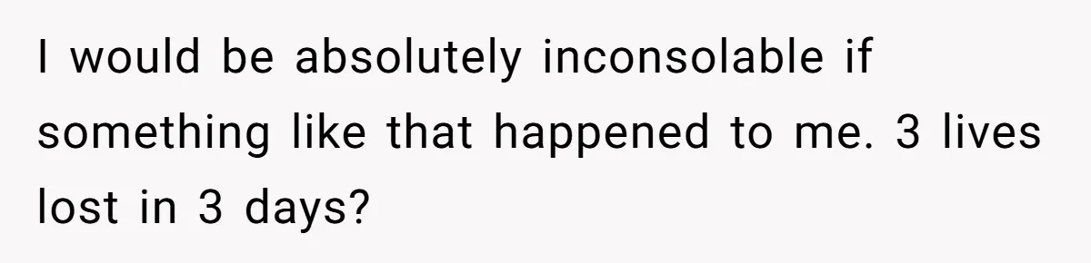I would be absolutely inconsolable if something like that happened to me. 3 lives lost in 3 days?
