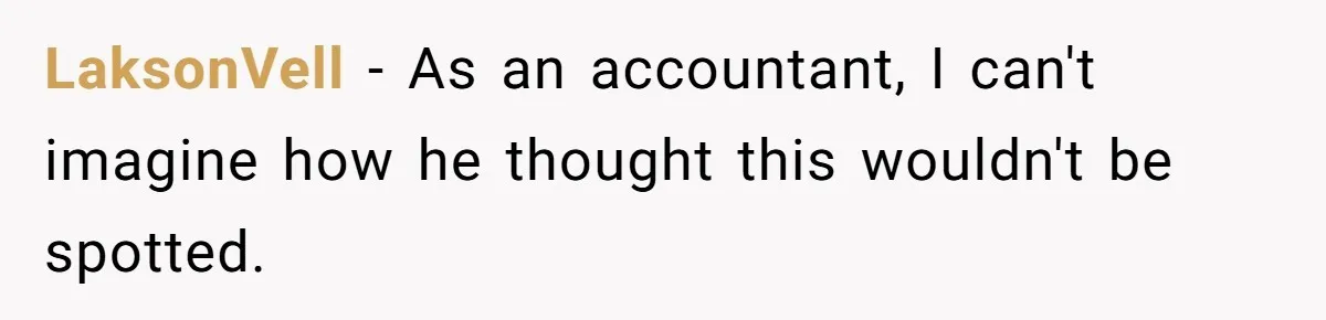 LaksonVell − As an accountant, I can't imagine how he thought this wouldn't be spotted.