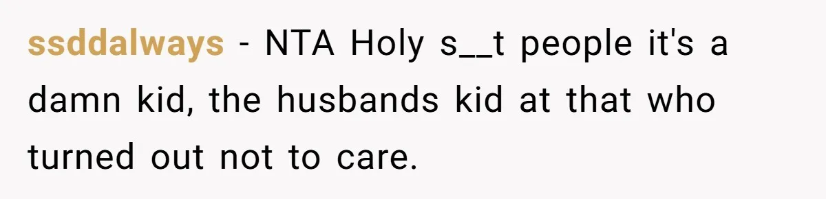 ssddalways − NTA Holy s__t people it's a damn kid, the husbands kid at that who turned out not to care.