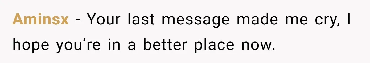 Aminsx − Your last message made me cry, I hope you’re in a better place now.
