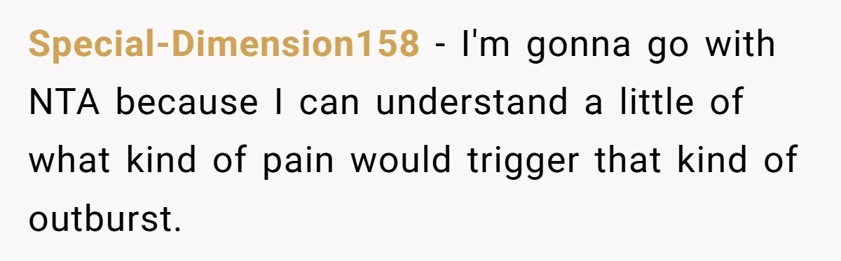 Special-Dimension158 − I'm gonna go with NTA because I can understand a little of what kind of pain would trigger that kind of outburst.