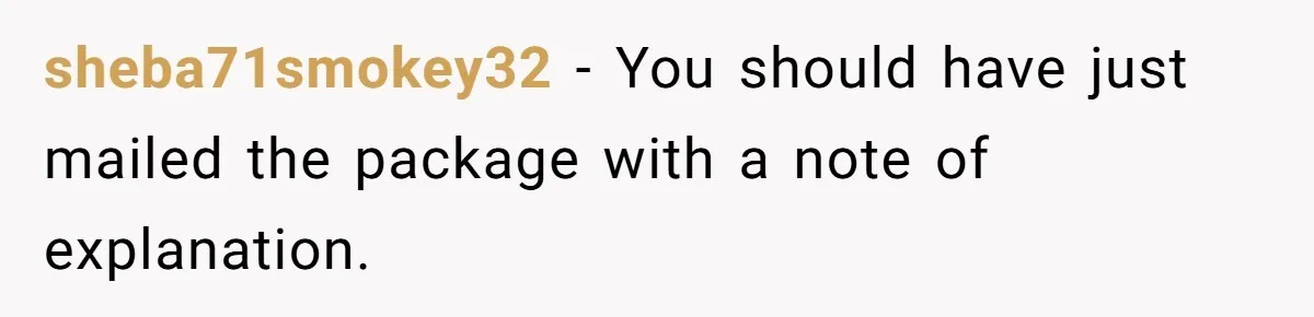 sheba71smokey32 − You should have just mailed the package with a note of explanation.