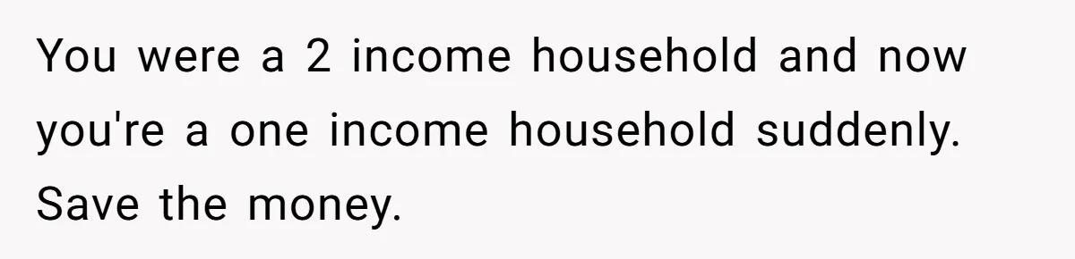 You were a 2 income household and now you're a one income household suddenly. Save the money.