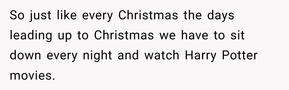 So just like every Christmas the days leading up to Christmas we have to sit down every night and watch Harry Potter movies.