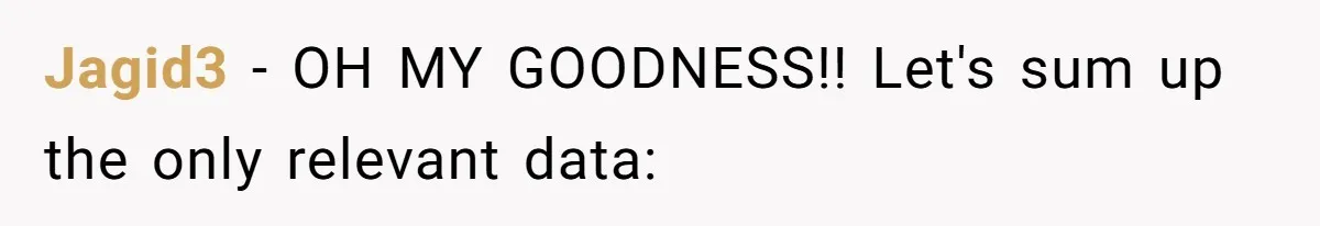 Jagid3 − OH MY GOODNESS!! Let's sum up the only relevant data:
