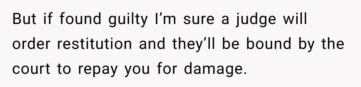But if found guilty I’m sure a judge will order restitution and they’ll be bound by the court to repay you for damage.