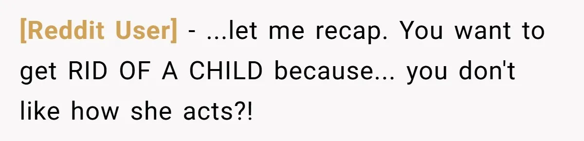 [Reddit User] - ...let me recap. You want to get RID OF A CHILD because... you don't like how she acts?!