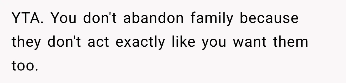 YTA. You don't abandon family because they don't act exactly like you want them too.