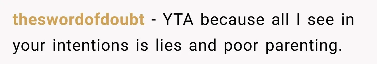 theswordofdoubt − YTA because all I see in your intentions is lies and poor parenting.