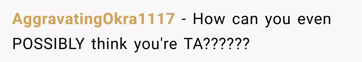 AggravatingOkra1117 − How can you even POSSIBLY think you're TA??????