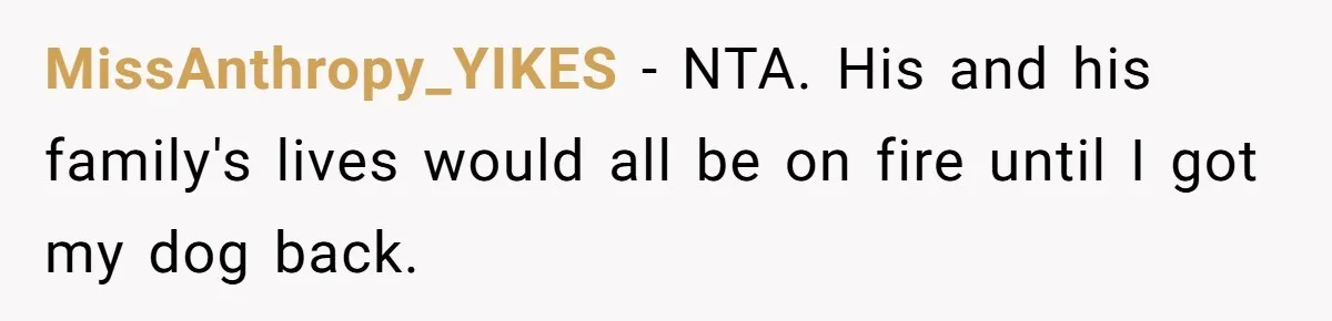 MissAnthropy_YIKES − NTA. His and his family's lives would all be on fire until I got my dog back.