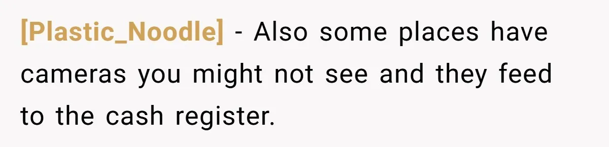 [Plastic_Noodle] - Also some places have cameras you might not see and they feed to the cash register.