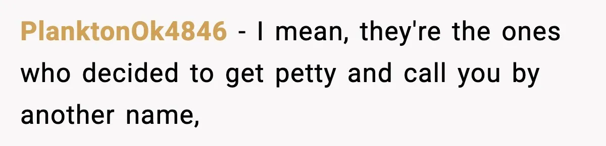 PlanktonOk4846 − I mean, they're the ones who decided to get petty and call you by another name,