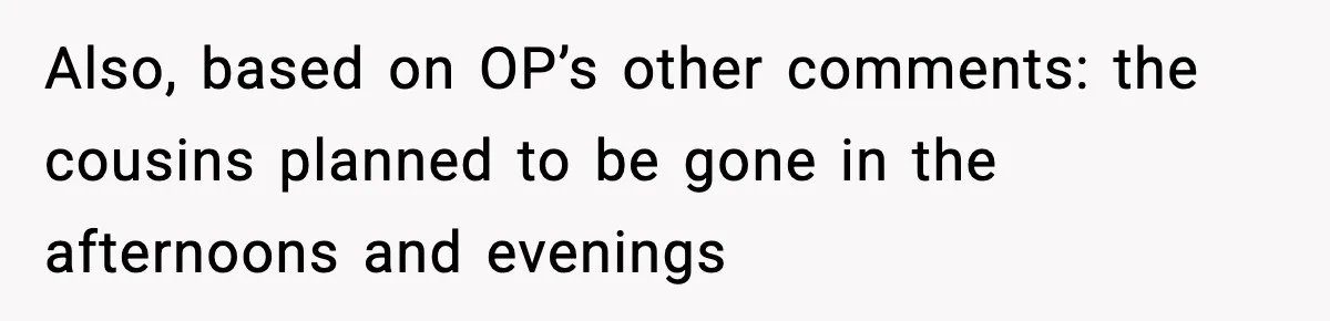 Also, based on OP’s other comments: the cousins planned to be gone in the afternoons and evenings