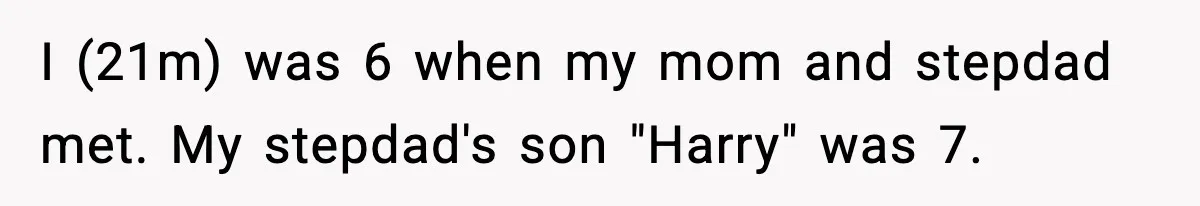 I (21m) was 6 when my mom and stepdad met. My stepdad's son "Harry" was 7.