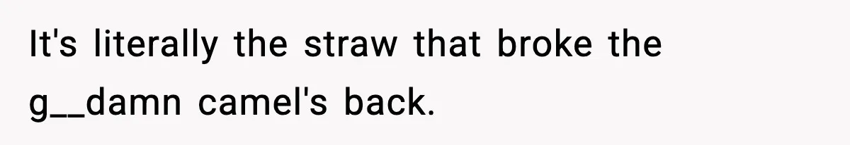 It's literally the straw that broke the g__damn camel's back.