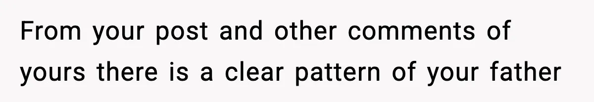 From your post and other comments of yours there is a clear pattern of your father