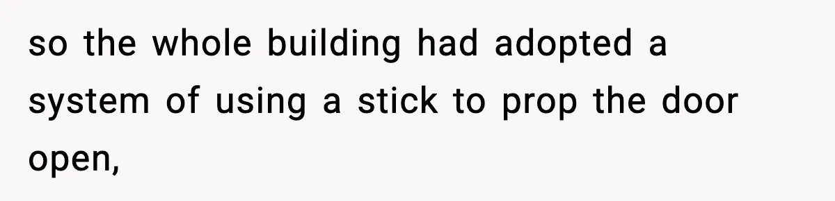 so the whole building had adopted a system of using a stick to prop the door open,