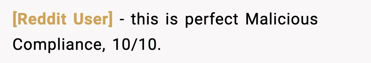 [Reddit User] − this is perfect Malicious Compliance, 10/10.