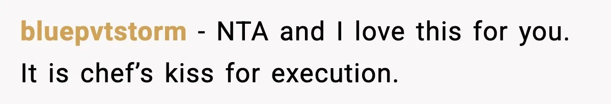 bluepvtstorm − NTA and I love this for you. It is chef’s kiss for execution.