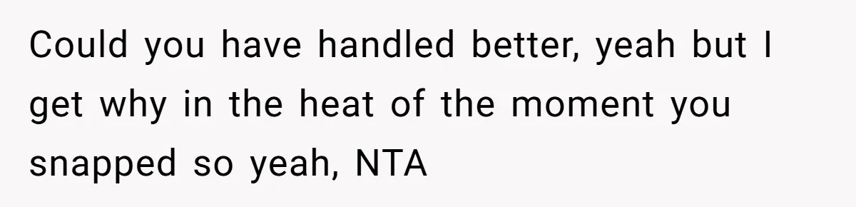 Could you have handled better, yeah but I get why in the heat of the moment you snapped so yeah, NTA