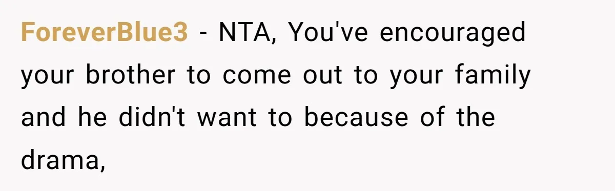 ForeverBlue3 − NTA, You've encouraged your brother to come out to your family and he didn't want to because of the drama,
