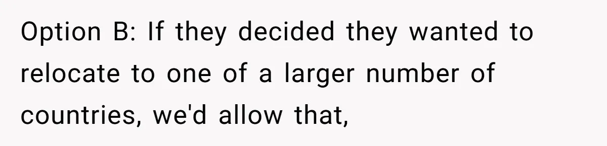 Manager Withdraws Relocation Offer After Employee Sends Angry Response Without Reading Contract Option B: If they decided they wanted to relocate to one of a larger number of countries, we'd allow that,