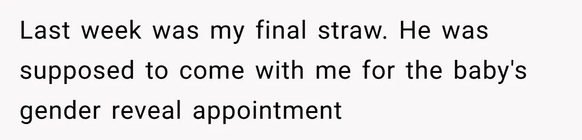 Last week was my final straw. He was supposed to come with me for the baby's gender reveal appointment