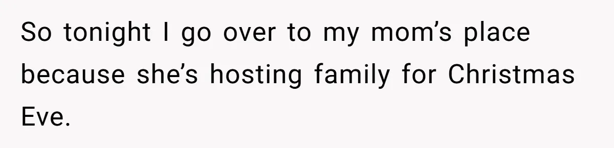 So tonight I go over to my mom’s place because she’s hosting family for Christmas Eve.