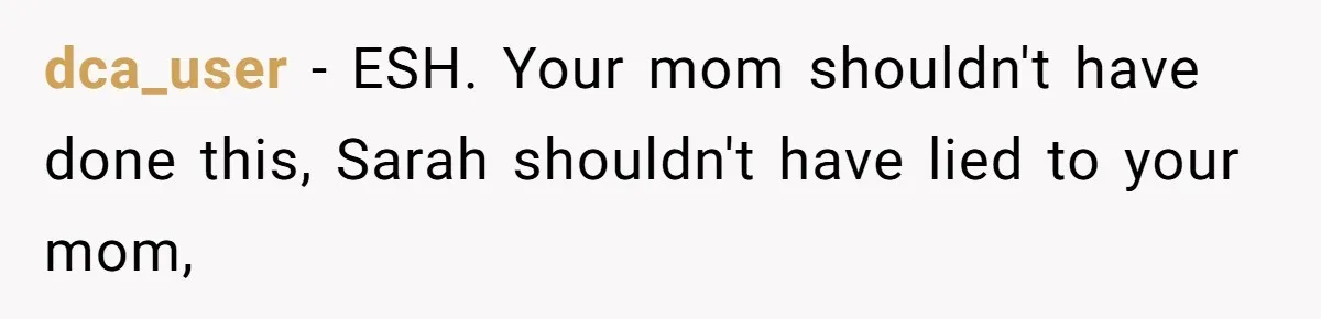 dca_user − ESH. Your mom shouldn't have done this, Sarah shouldn't have lied to your mom,