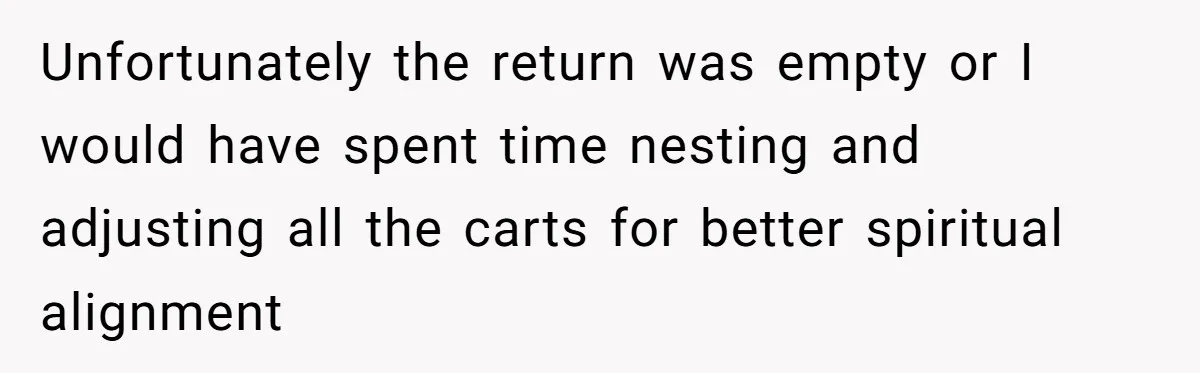 Unfortunately the return was empty or I would have spent time nesting and adjusting all the carts for better spiritual alignment