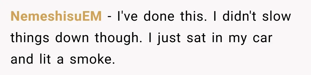 NemeshisuEM − I've done this. I didn't slow things down though. I just sat in my car and lit a smoke.