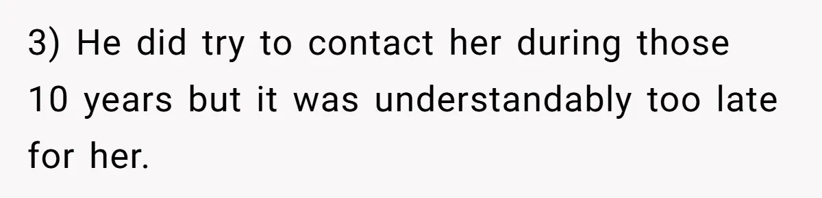 Sister Skips Dad's Funeral But Cashes Inheritance Check While Grieving Sibling Handles Everything Alone 3) He did try to contact her during those 10 years but it was understandably too late for her.