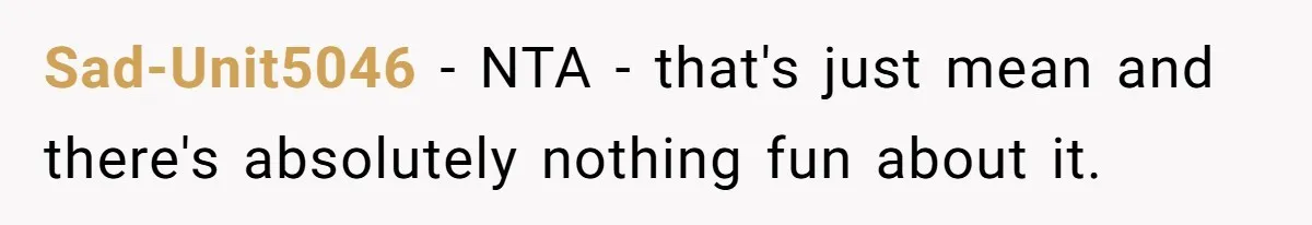 Sad-Unit5046 − NTA - that's just mean and there's absolutely nothing fun about it.