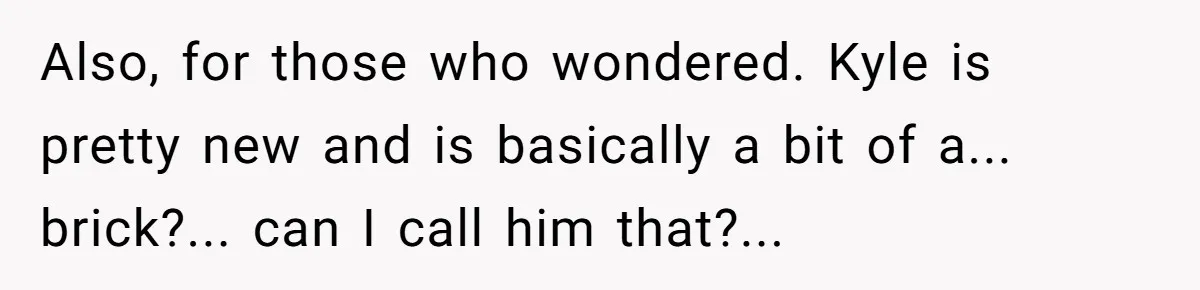 Also, for those who wondered. Kyle is pretty new and is basically a bit of a... brick?... can I call him that?...