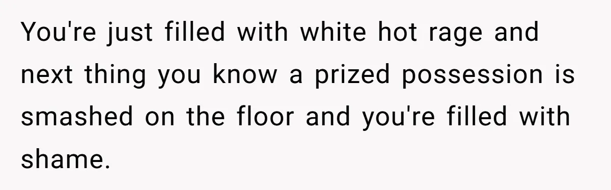 You're just filled with white hot rage and next thing you know a prized possession is smashed on the floor and you're filled with shame.