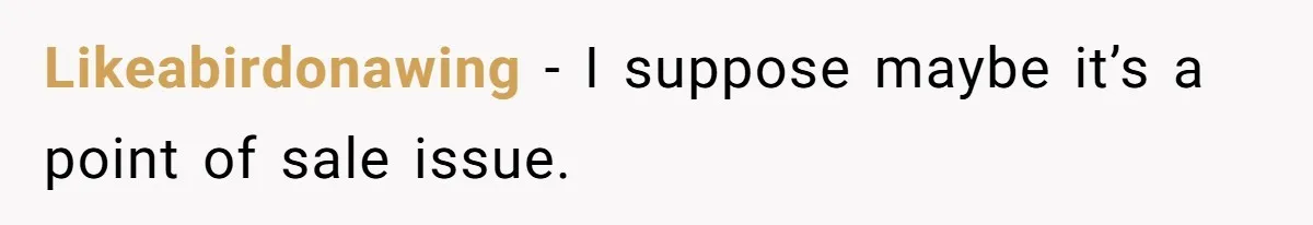 Likeabirdonawing − I suppose maybe it’s a point of sale issue.