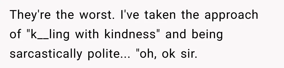 They're the worst. I've taken the approach of "k__ling with kindness" and being sarcastically polite... "oh, ok sir.