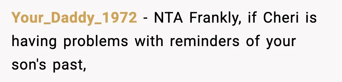 Your_Daddy_1972 − NTA Frankly, if Cheri is having problems with reminders of your son's past,