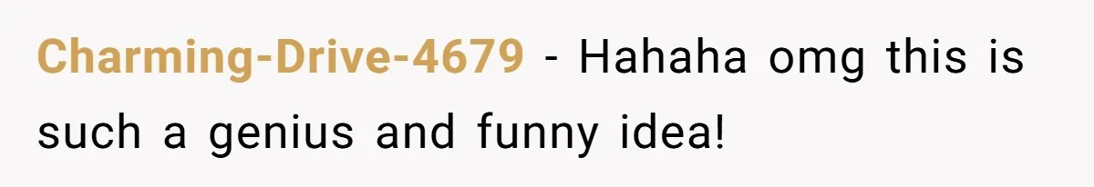 Charming-Drive-4679 − Hahaha omg this is such a genius and funny idea!