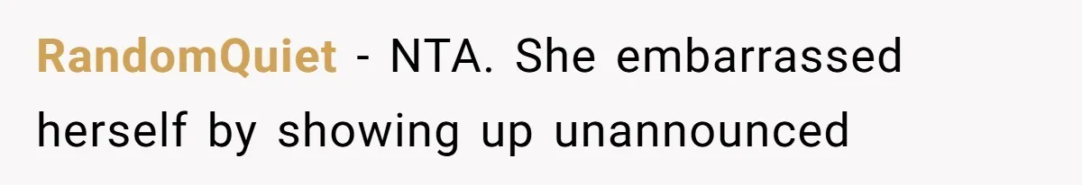 Woman Slams Door On SIL Who Brings Three Strangers For An “Unannounced Girls Trip” RandomQuiet − NTA. She embarrassed herself by showing up unannounced