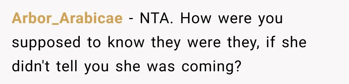 Arbor_Arabicae − NTA. How were you supposed to know they were they, if she didn't tell you she was coming?