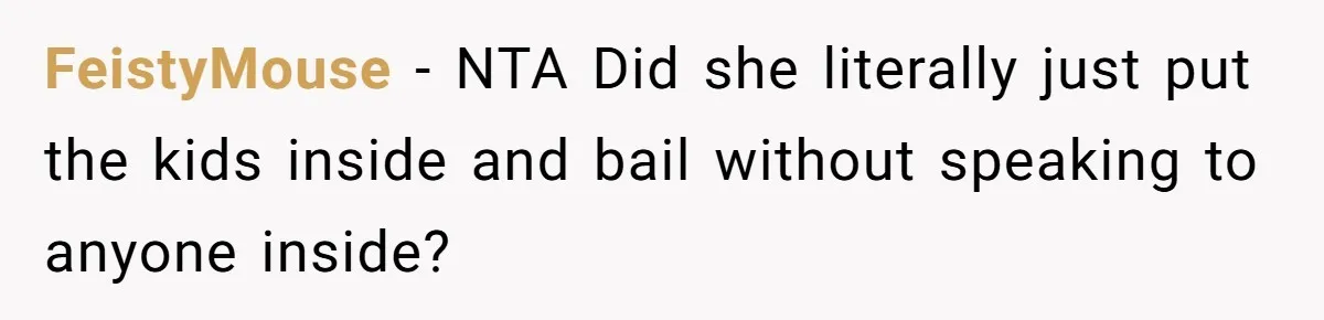 FeistyMouse − NTA Did she literally just put the kids inside and bail without speaking to anyone inside?