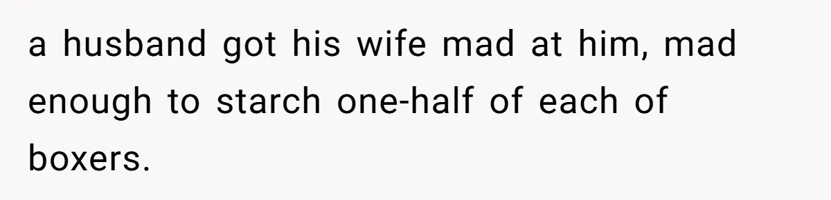 a husband got his wife mad at him, mad enough to starch one-half of each of boxers.