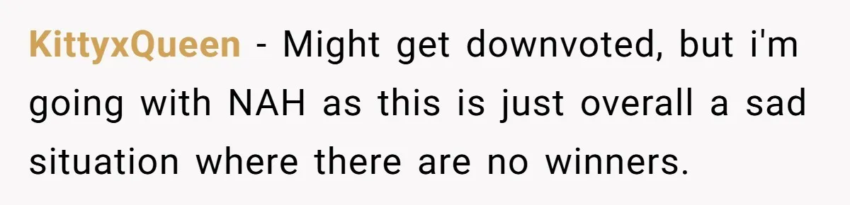 KittyxQueen − Might get downvoted, but i'm going with NAH as this is just overall a sad situation where there are no winners.
